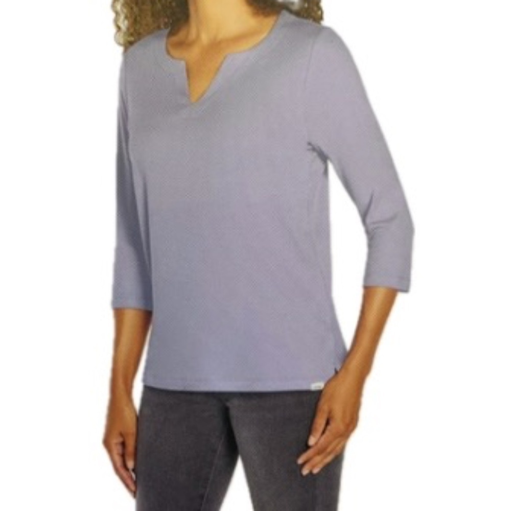 Orvis 3/4 Sleeve Split Neck Pima Cotton Tee Shirt Top, Light Purple, Medium NWT